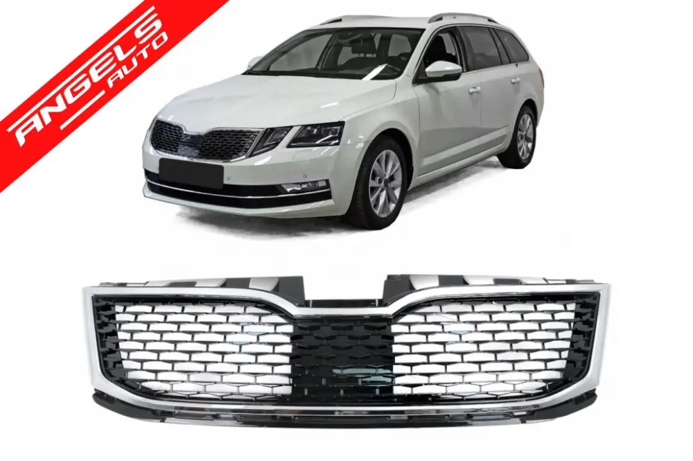 Grila Centrala compatibila cu Skoda Octavia III 5E Facelift Sedan Wagon (2017-2020) Negru/Crom | Angels Auto Popular