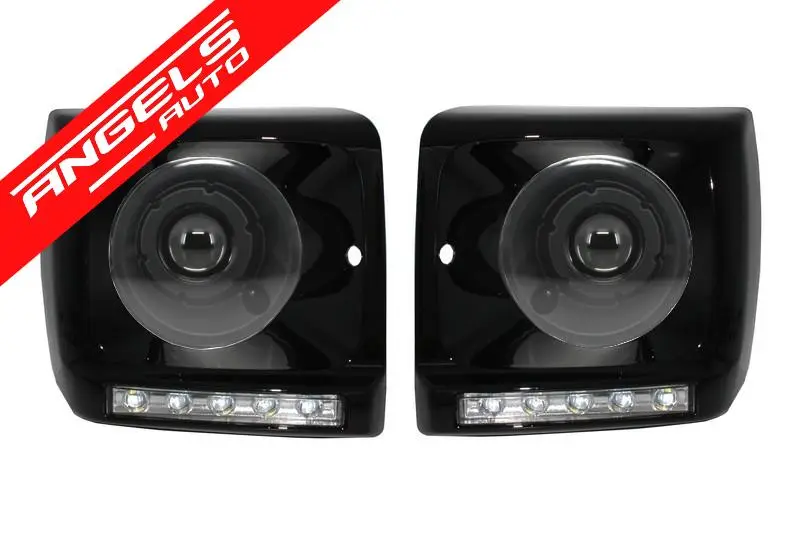 Carcasa Faruri cu Lumini Zi LED compatibila cu Mercedes W463 (89-12) G65 Look + Faruri Bi-Xenon | Angels Auto Ieftin