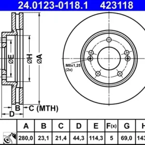 Calitate înaltă Disc frana ATE 24.0123-0118.1