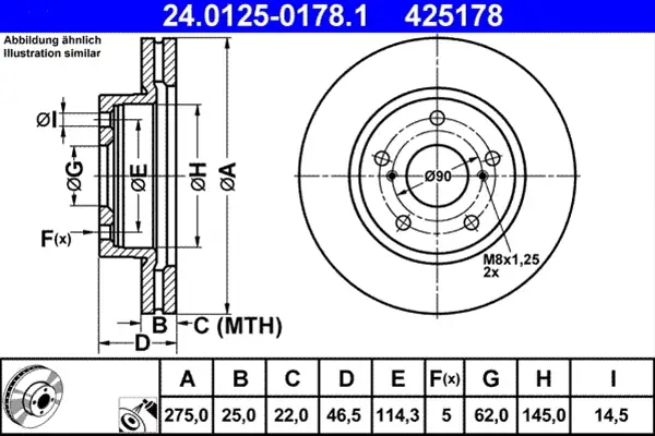 Disc frana ATE 24.0125-0178.1 Retur ușor