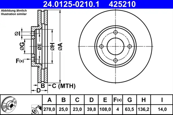 Disc frana ATE 24.0125-0210.1 Retur ușor