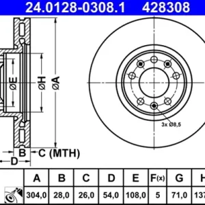 Calitate înaltă Disc frana ATE 24.0128-0308.1