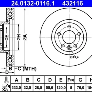 Calitate înaltă Disc frana ATE 24.0132-0116.1