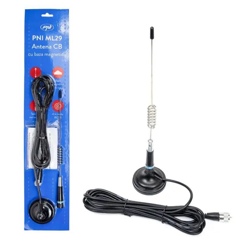 Premium ANTENA CB PNI ML29 LUNGIME 34 CM, CU MAGNET INCLUS DIAMETRU 70 MM SI CABLU RG58 PNI
