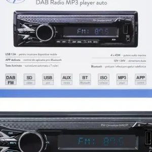 Retur ușor RADIO MP3 PLAYER AUTO DAB SI RDS PNI CLEMENTINE 8480BT 4X45W, 12/24V, CU SD, USB, AUX, RCA, BLUETOOTH SI USB 1.5A