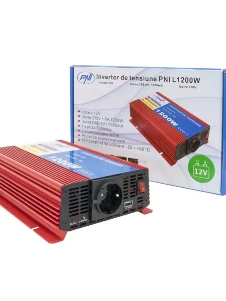 INVERTOR DE TENSIUNE PNI L1200W ALIMENTARE 12V IESIRE 230V Plată sigură