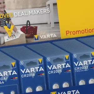 Cel mai vândut Stand echipat cu microbaterii VARTA - 100 bucati